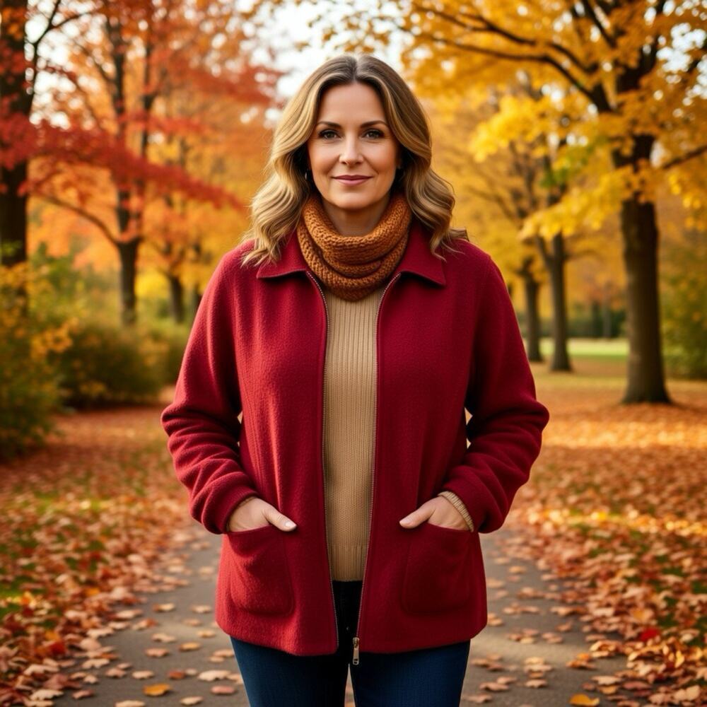 Appleseeds Petite Women PM Red ZipUp Collar SweaterJacket 100%Wool Tweed Country